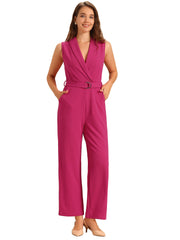 Elegant Office Work Sleeveless Belted Long Jumpsuit