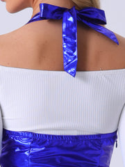 Metallic Overalls High Waist Party A-Line Suspender Skirt