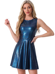 Metallic Sleeveless High Waist Club Party Holographic Dress