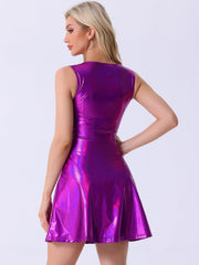 Metallic Sleeveless High Waist Club Party Holographic Dress