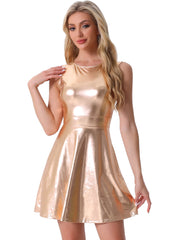Metallic Sleeveless High Waist Club Party Holographic Dress