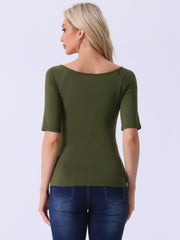 Half Sleeves Scoop Neck Fitted Layering Soft T-Shirt
