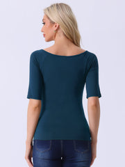 Half Sleeves Scoop Neck Fitted Layering Soft T-Shirt