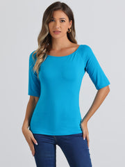 Half Sleeves Scoop Neck Fitted Layering Soft T-Shirt
