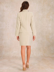 2 Pieces Collared Button Down Blazer & Pencil Midi Skirt Suit Set
