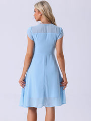 Vintage Chiffon V Neck Cap Sleeve Elegant A-Line Dress