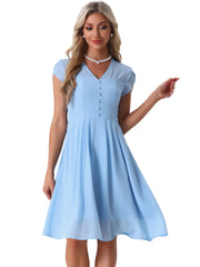 Vintage Chiffon V Neck Cap Sleeve Elegant A-Line Dress