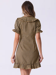 Gingham Checks Ruffled Peter Pan Collar 1960s Vintage Mini Dress