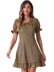 Gingham Checks Ruffled Peter Pan Collar 1960s Vintage Mini Dress