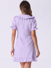 Gingham Checks Ruffled Peter Pan Collar 1960s Vintage Mini Dress