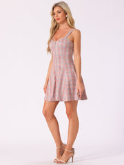 Plaid Zipper Front Party Strap Sleeveless Tube Mini A-Line Dress
