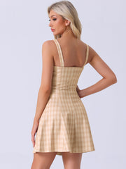 Plaid Zipper Front Party Strap Sleeveless Tube Mini A-Line Dress
