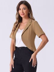 Business Casual Lapel Short Sleeve Open Front Cropped Blazer