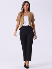 Business Casual Lapel Short Sleeve Open Front Cropped Blazer