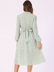 Floral Print Long Sleeve Spring Flowy Midi Boho Dress