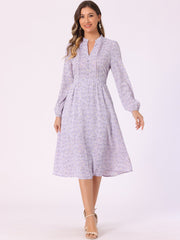 Floral Print Long Sleeve Spring Flowy Midi Boho Dress