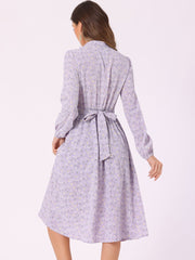 Floral Print Long Sleeve Spring Flowy Midi Boho Dress