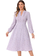 Floral Print Long Sleeve Spring Flowy Midi Boho Dress