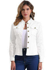 Casual Denim Classic Stand Collar Long Sleeve Jean Jacket