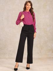 Long Sleeves Collared Business Dressy Leotard Shirt Bodysuit