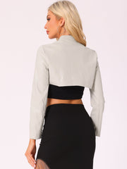 Faux Leather Stand Collar Moto Biker Cropped Jacket Shrugs
