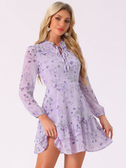 Floral V Neck Semi Sheer Layered Tiered Mini Dress