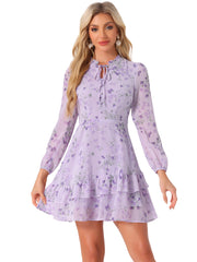 Floral V Neck Semi Sheer Layered Tiered Mini Dress