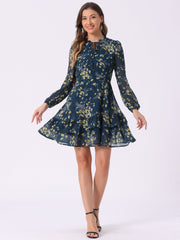 Floral V Neck Semi Sheer Layered Tiered Mini Dress