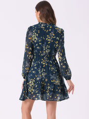 Floral V Neck Semi Sheer Layered Tiered Mini Dress
