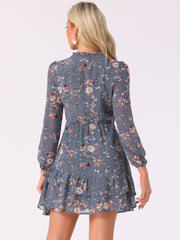 Floral V Neck Semi Sheer Layered Tiered Mini Dress