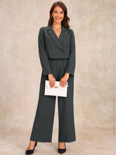 2 Piece Notched Lapel Cropped Jacket & Wide Leg Pants Work Suits Set