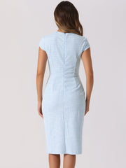 Tweed Crew Neck Cap Sleeve Midi Sheath Dress