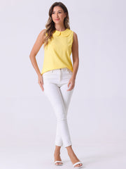 Peter Pan Collar Casual Sleeveless Jacquard Floral Tank Top
