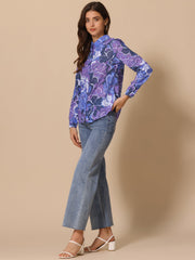 Button Down Floral Shirt Blouse Long Sleeve Point Collar Top
