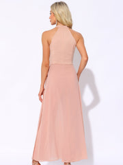 Sleeveless Halter Neck Belted Elegant Wedding Cocktail Dressy Jumpsuits