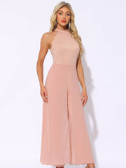 Sleeveless Halter Neck Belted Elegant Wedding Cocktail Dressy Jumpsuits