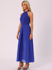 Sleeveless Halter Neck Belted Elegant Wedding Cocktail Dressy Jumpsuits