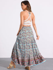 Boho Casual Bohemian Floral Printed Elastic Waist Maxi Skirt