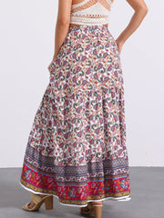 Boho Casual Bohemian Floral Printed Elastic Waist Maxi Skirt