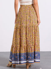 Boho Casual Bohemian Floral Printed Elastic Waist Maxi Skirt