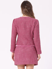 2 Piece Outfits Plaid Tweed Cropped Blazer Jacket & Mini Skirt Suit Set