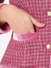 2 Piece Outfits Plaid Tweed Cropped Blazer Jacket & Mini Skirt Suit Set