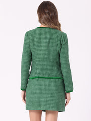 2 Piece Outfits Plaid Tweed Cropped Blazer Jacket & Mini Skirt Suit Set
