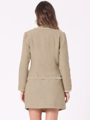 2 Piece Outfits Plaid Tweed Cropped Blazer Jacket & Mini Skirt Suit Set