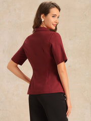 Cotton Linen Office Business Short Sleeve Notched Lapel Blazer Jacket