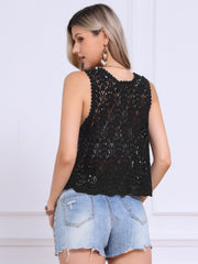 Floral Crochet Hollow Out Sleeveless Open Front Boho Vest Cardigan