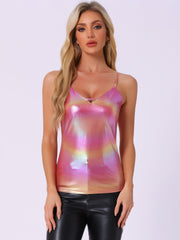Metallic Shiny Party Tank Top Deep V Camisole Tops