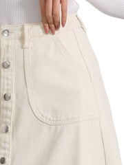 Denim Raw Hem Button Down Midi Jeans Skirt