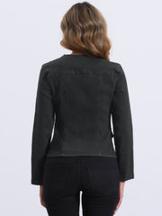 Lapel Collar Long Sleeve One Button Denim Blazer Jean Jacket