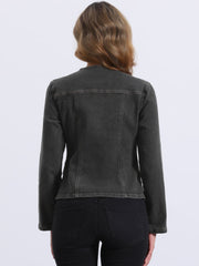 Lapel Collar Long Sleeve One Button Denim Blazer Jean Jacket